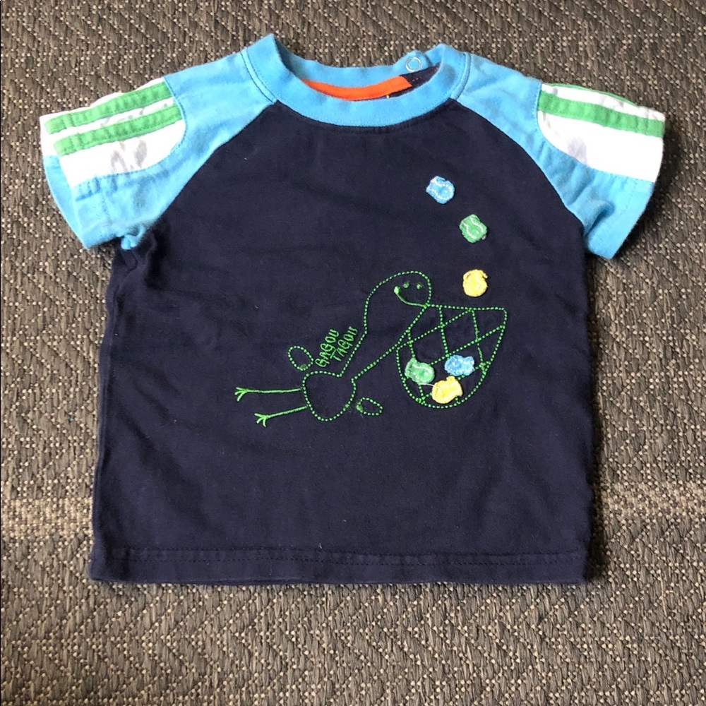 Toddler Navy & Light Blue Tee with Green Embroidered Bird